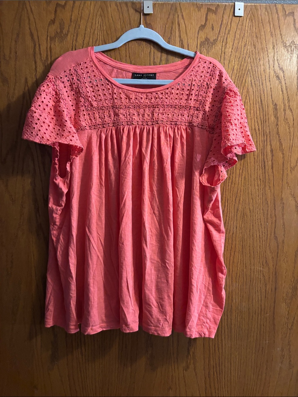 Lane Bryant Coral Eyelet Flutter Sleeve Blouse